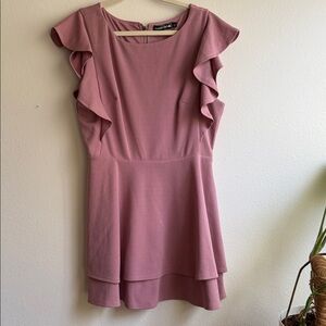 Mauve Pink Ruffle Sleeve Mini Dress